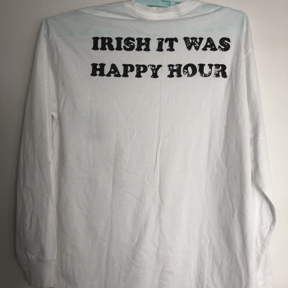 VICTORIA'S SECRET PINK ST. PATRICK'S DAY SHAMROCK BLING CREW L SLEEVE TSHIRT S - Picture 5 of 7